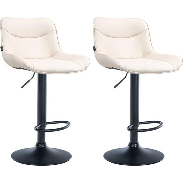 Set Di 2 Sgabelli Da Bar - Sgabello - Comfort Ergonomico, Regolabile In Altezza | Colore: Crema | Colore Base: Nero-image