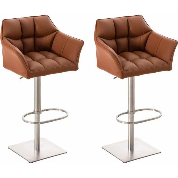 Set Di 2 Sgabelli Da Bar - Sgabelli Alla Moda - Regolabili In Altezza Per Il Massimo Comfort Di Seduta | Colore: Marrone Chiaro | Colore Base: Acciaio Inox-image