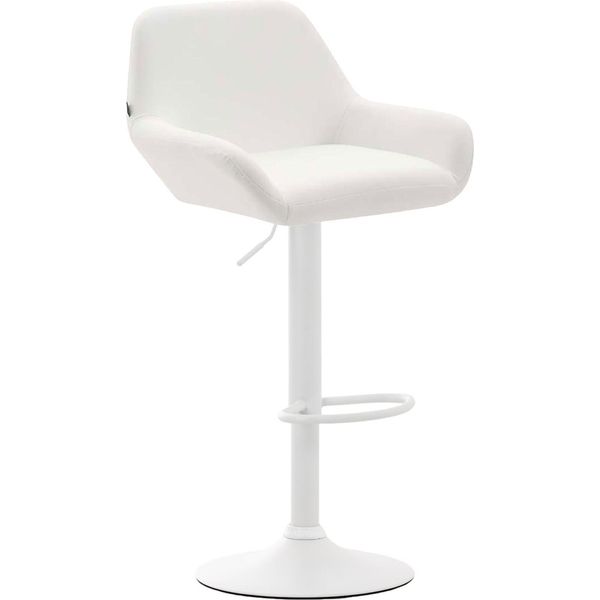 Sgabello Da Bar In Pelle Finta - Sgabello - Sedile Girevole A 360°, Regolabile In Altezza | Colore: Bianco | Colore Base: Bianco-image