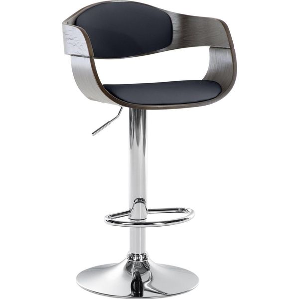 Sgabello Da Bar In Pelle Finta - Sedia - Regolabile In Altezza E Girevole A 360° Per Un Comfort Ottimale | Colore: Nero/Grigio-image