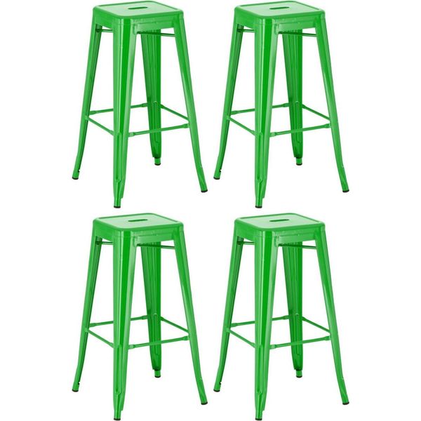 Set Di 4 Sgabelli Da Bar - Sgabello Alto - Design Impilabile, Salvaspazio E Resistente | Colore: Verde-image