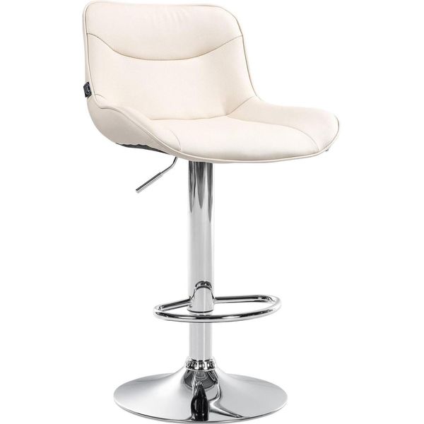 Sgabello Da Bar In Pelle Finta - Sgabello Di Design - Comfort Ergonomico, Regolabile In Altezza | Colore: Crema | Colore Base: Cromo-image