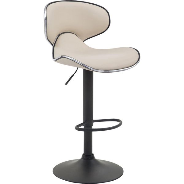 Sgabello Da Bar Moderno - Sgabello - Seduta Comoda E Regolabile In Altezza Con Poggiapiedi | Colore: Crema | Colore Base: Nero-image
