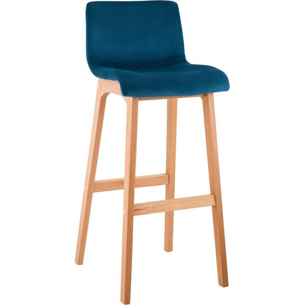 Sgabello Da Bar Blu Velluto - Sgabello - Comfort Ergonomico - Con Robuste Gambe In Legno Di Faggio-image