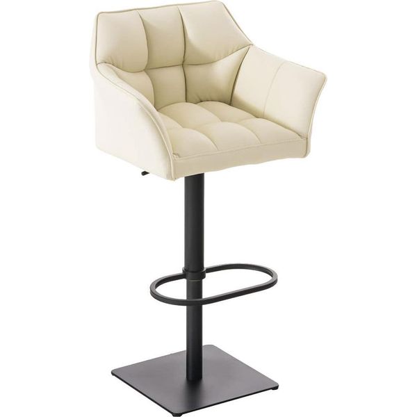 Sgabello Da Bar Moderno - Sedia Elegante - Girevole E Regolabile A 360° | Colore: Crema | Colore Base: Nero-image