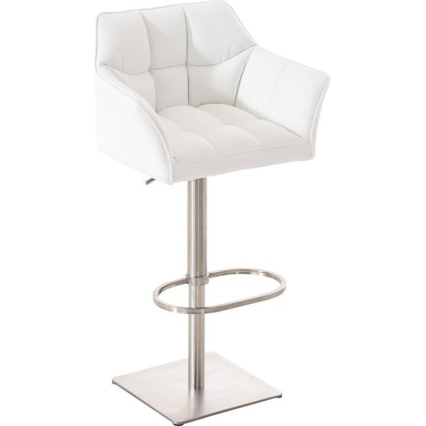 Sgabello Da Bar Moderno - Sedia Elegante - Girevole E Regolabile A 360° | Colore: Bianco | Colore Base: Acciaio Inox-image