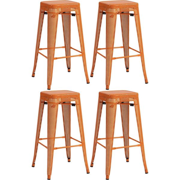 Set Di 4 Sgabelli Da Bar - Sgabelli Alti - Impilabili Per Spazi Ridotti | Colore: Arancione-image