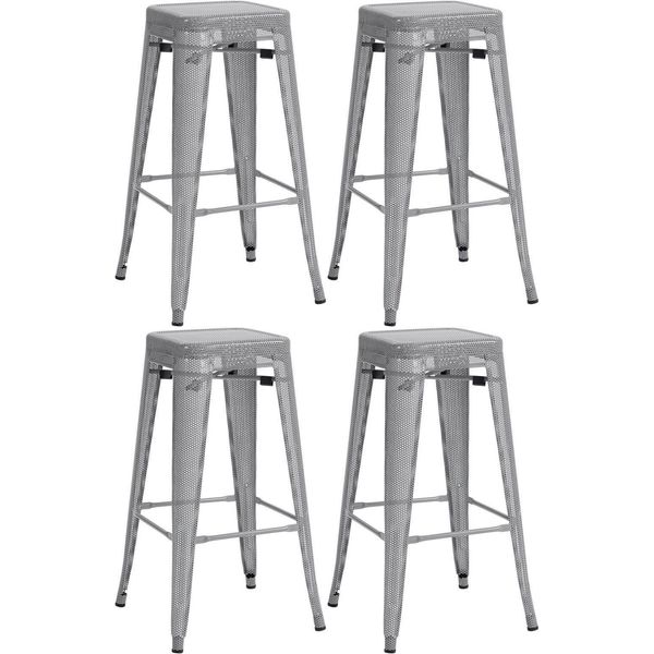 Set Di 4 Sgabelli Da Bar - Sgabelli Alti - Impilabili Per Spazi Ridotti | Colore: Argento-image