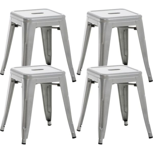Set Di 4 Sgabelli - Sedie - Design Robusto E Impilabile | Colore: Argento-image