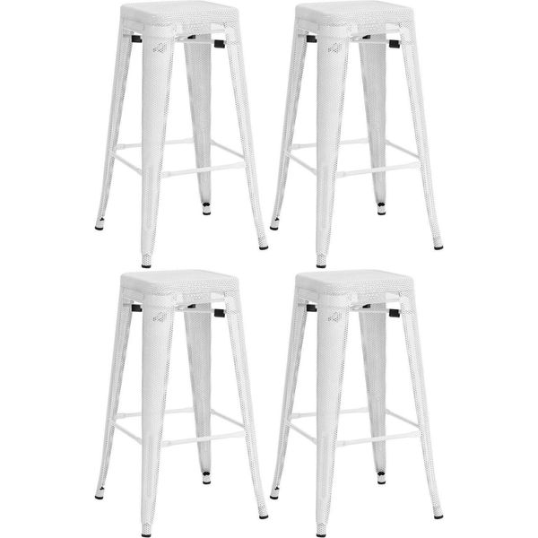 Set Di 4 Sgabelli Da Bar - Sgabelli Alti - Impilabili Per Spazi Ridotti | Colore: Bianco-image