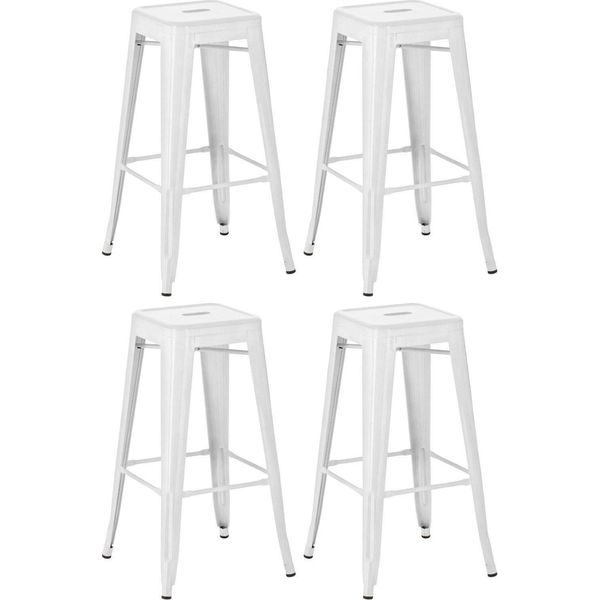 Set Di 4 Sgabelli Da Bar - Sgabello Alto - Design Impilabile, Salvaspazio E Resistente | Colore: Bianco-image