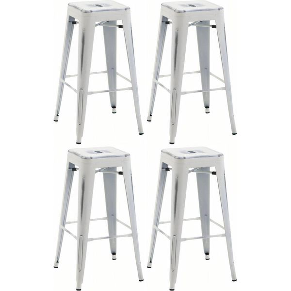 Set Di 4 Sgabelli Da Bar - Sgabello Alto - Design Impilabile, Salvaspazio E Resistente | Colore: Bianco Antico-image