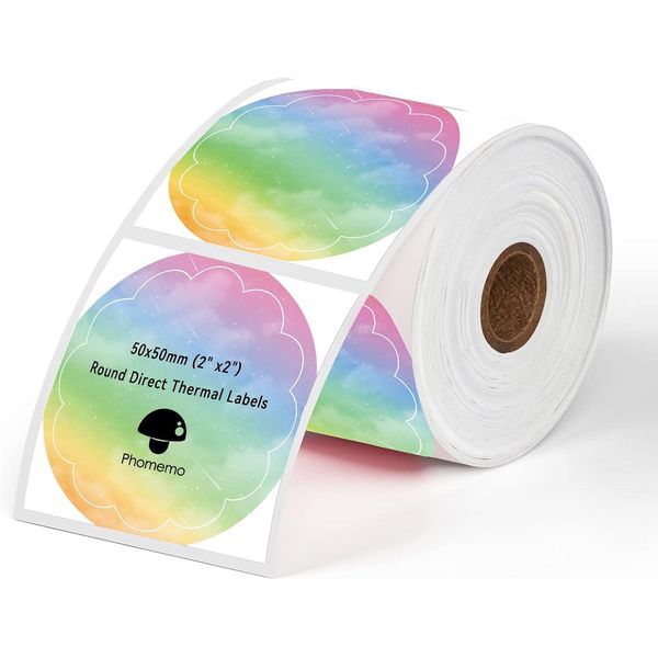 Etichette Termiche Rotonde Da 2" Phomemo, Etichette Per Stampanti Adesive, Per Munbyn, Stampante Di Etichette Polono, Per Logo, Codice Qr, Nome/Prezzo, 500 Pz, Multicolore"-image