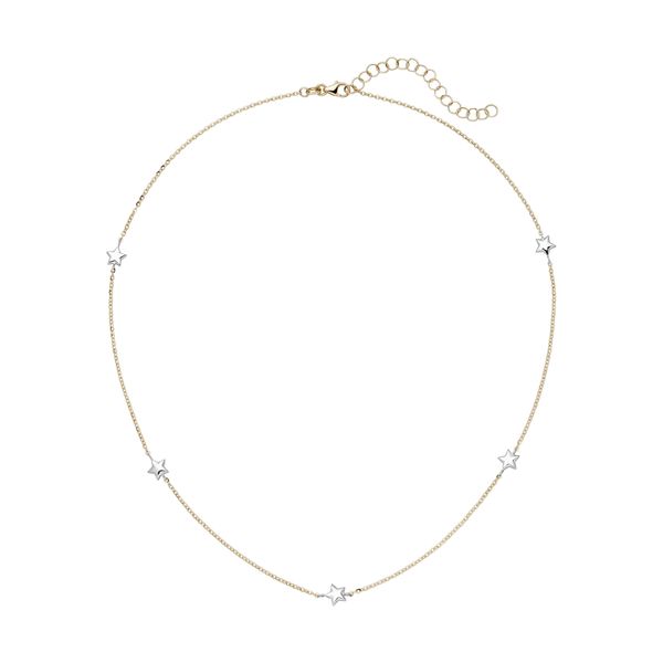Kette Ohne AnhäNger Jobo "Mit SternföRmigen Zwischenelementen", Gelbgold 375, Halsketten, Damen, Gelbgold 375 WeißGold 375, L: 43, Gelbgold 375, WeißGold 375, 375 Gold Bicolor 43 Cm-image