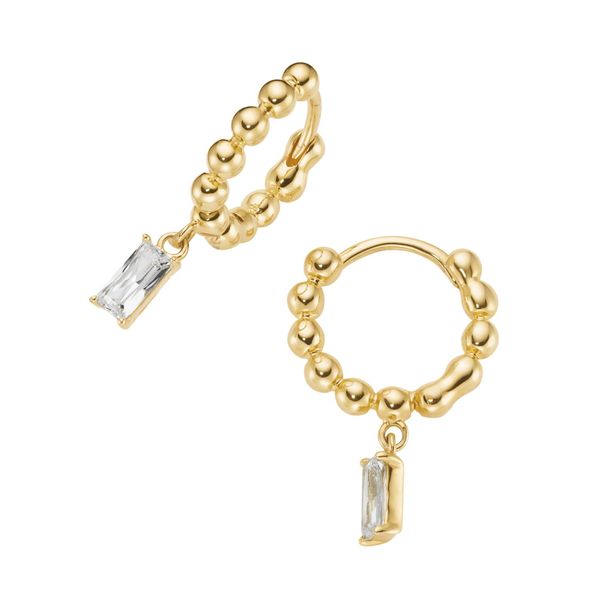 Paar Creolen Firetti "Schmuck Geschenk Silber 925 Ohrschmuck Ohrringe Kugeloptik", Gold (Gelbgoldfarben, Kristallweiß, Kristallweiß), Ohrringe, Damen, 13Mm, Silber 925 (Sterlingsilber), Mit Zirkonia (Synth.)-image