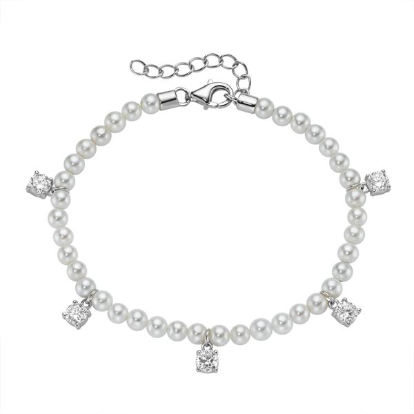 Perlenarmband Firetti "Schmuck Geschenk Silber 925 Armschmuck Armkette Mit Behang", Silberfarben, Kristallweiß, Weiß, Kristallweiß, ArmbäNder, Damen, 19Cm, Perlen Silber 925 (Sterlingsilber), Perlen, Silber 925 (Sterlingsilber), Perlenarmband, Mit Zirkonia (Synth.) - Mit Muschelkernperle-image