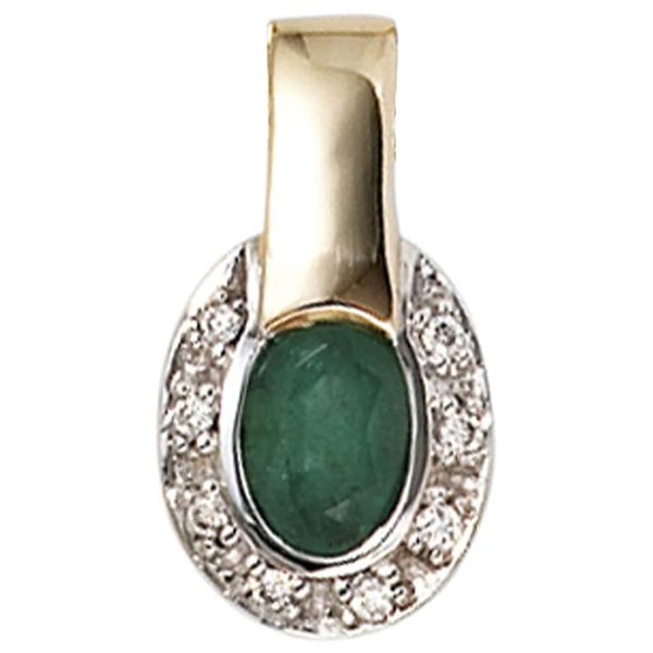 KettenanhäNger Jobo "Kleiner AnhäNger Oval", GrüN (Gelbgold 585), SchmuckanhäNger, Damen, Si = Kleine EinschlüSse, Diamanten Gelbgold 585, Diamanten, Gelbgold 585, KettenanhäNger, 585 Gold Mit Smaragd Und 8 Diamanten-image
