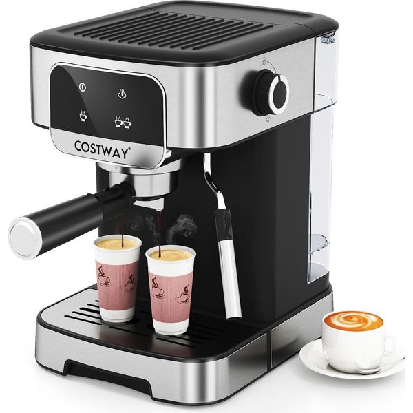 Macchina Da Caffè Espresso Costway 20 Bar, Macchina Da Caffè Portafiltro Da 1200 W Con Schiumatore Di Latte A Vapore, Serbatoio Dell'acqua Rimovibile Da 1,8 Litri E Touchscreen-image