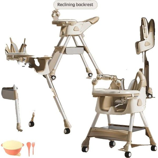 Seggiolone Per Bambini, Schienale Regolabile, Design Pieghevole , Kaki-image