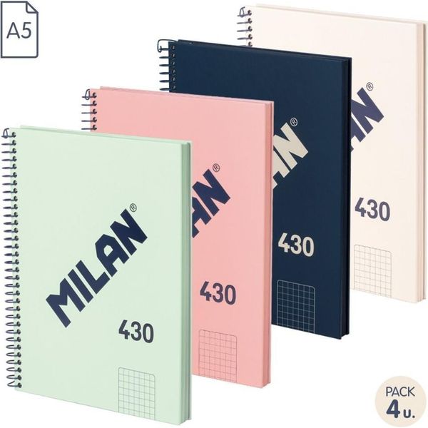 Milano Confezione Da 4 Quaderni A Spirale A5 Con Carta Rigida A Scacchi 80 Fogli 95 G/M² 430 Collezione Dal 1918 5X5 Mm Trasparente Trasparente Taglia Unica-image