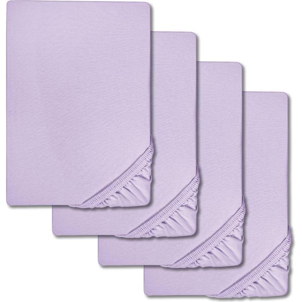Lenzuolo A Pieghe In Microfibra Interlock Jersey Lilla 90 X 190 - 100 X 200 Cm 180 X 200 - 200 X 200 Cm In Confezione Da 4 Pz-image