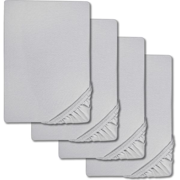 Lenzuolo A Pieghe In Microfibra Interlock Jersey Grigio Argento 90 X 190 - 100 X 200 Cm 180 X 200 - 200 X 200 Cm In Confezione Da 4 Pz-image