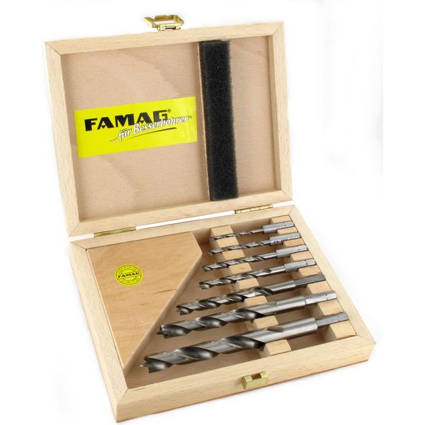 Set Di Punte Elicoidali Famag Per Legno, 7 Pezzi, HSS-G, 3-12 Mm, Cassetta Per Legno, Punte Per Legno-image