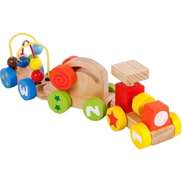 Kids2-Play Locomotiva Del Treno Giocattolo Educativo In Legno + Due Vagoni, Giocattolo In Legno, Giocattolo-image