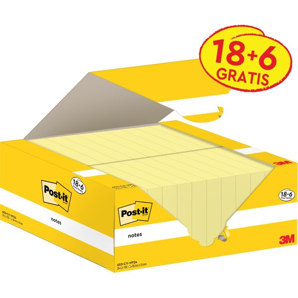 Post-It - Blocco Note 3M Post-It 653-Cy 38Mmx51Mm Giallo | 12 Pezzi-image