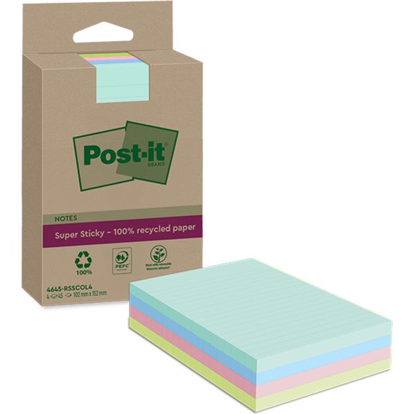 Post-It-Memoblok 3M Post-It 4645 Ss 102X152Mm Arse. Colore Soffio Uno 4 Pezzi | 12 Pezzi-image
