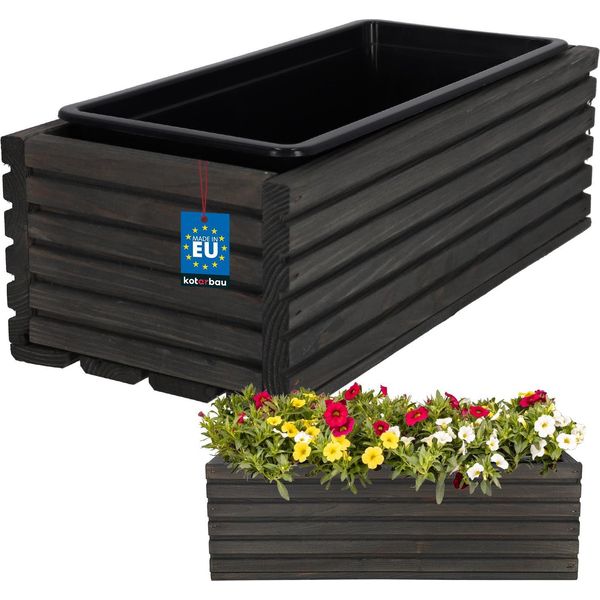 Kotarbau® Fioriera In Legno 44X20Cm Con Vaso Interno Fioriera Per Balcone Antracite Fioriera Per Balcone Fioriera In Legno Fioriera Per Balcone Giardino Terrazza Con Inserto-image