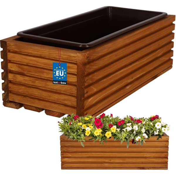 Kotarbau® Fioriera In Legno 44X20Cm Con Vaso Interno Fioriera Per Balcone Colore Rovere Fioriera Per Balcone Fioriera In Legno Fioriera Per Balcone Giardino Terrazza Con Inserto-image
