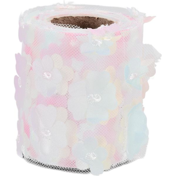 Nastro Di Tulle Floreale 8 Cm, Sfumato Rosa-Giallo, 10 Metri Per Decorazioni Nuziali E Abbigliamento Fai Da Te-image