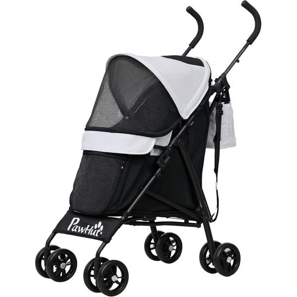 Passeggino Per Cani Passeggino Pieghevole Per Cani E Gatti Fino A 4 Kg Passeggino Per Gatti Con Finestre A Rete, Tracolla, Borsa Portaoggetti, Portabicchieri Ombrello Passeggino Per Gatti Grigio Chiaro Aosom-image