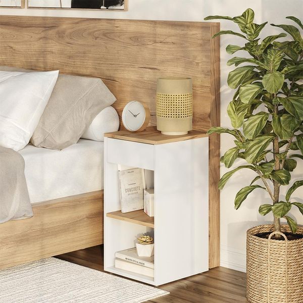 Vicco Comodino Camera Da Letto Dany, 35 X 65 Cm Con 1 Cassetto, Rovere Bianco/Dorato/Quercia Dorata-image