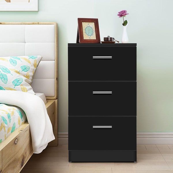 Comodino Nero Con 3 Cassetti, 38 X 67 X 35 Cm-image