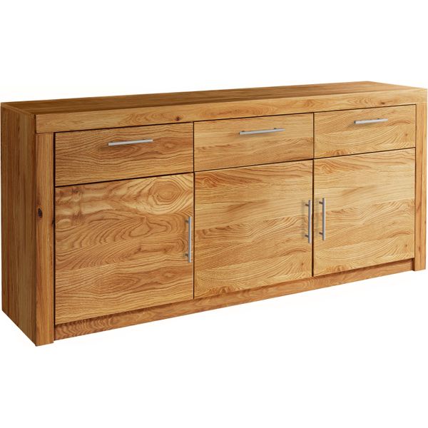 Sideboard Vogl MÖBelfabrik "Toronto", Braun (Wildeiche Teilmassiv, 3 Schubladen), B:182Cm H:82Cm T:42Cm, Holz Teilmassiv, Melamin, Sideboards, Sideboard-image