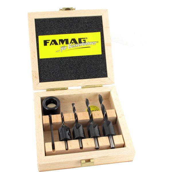 Famag Set Di Svasatori Per Trapano 5 Pezzi Anello Di Regolazione Della Profondità Svasatore Scatola Di Legno-image