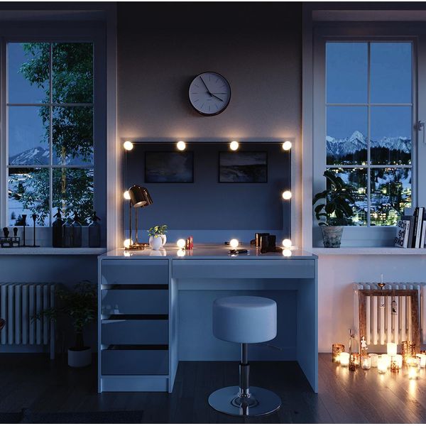 Vicco Tavolo Da Toeletta Sherry, 120 Cm Con Illuminazione Led E Sgabello, Bianco-image