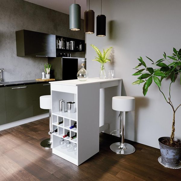 Vicco Tavolo Bar Con Sgabelli Ross, 115 X 50 Cm Con 2 Sgabelli Da Bar, Bianco-image