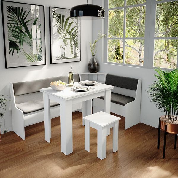 Vicco Gruppo Panca Ad Angolo Roman, 180 X 120 Cm Con Tavolo, Bianco/Antracite-image