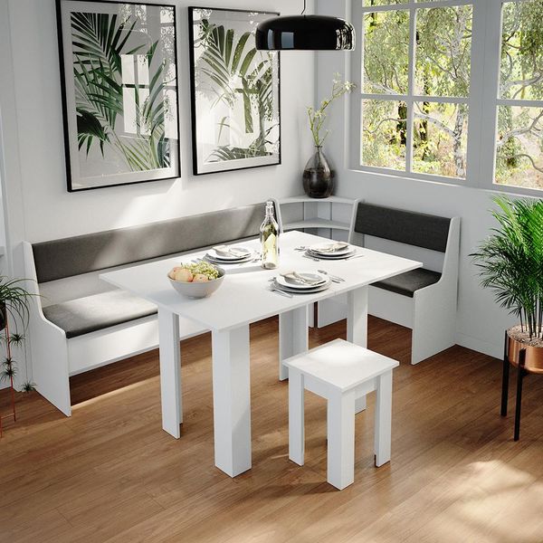 Vicco Gruppo Panca Ad Angolo Roman, 210 X 120 Cm Con Tavolo, Bianco/Antracite-image