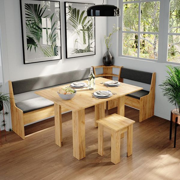 Vicco Gruppo Panca Ad Angolo Roman, 210 X 120 Cm Con Tavolo, Quercia Dorata/Antracite-image