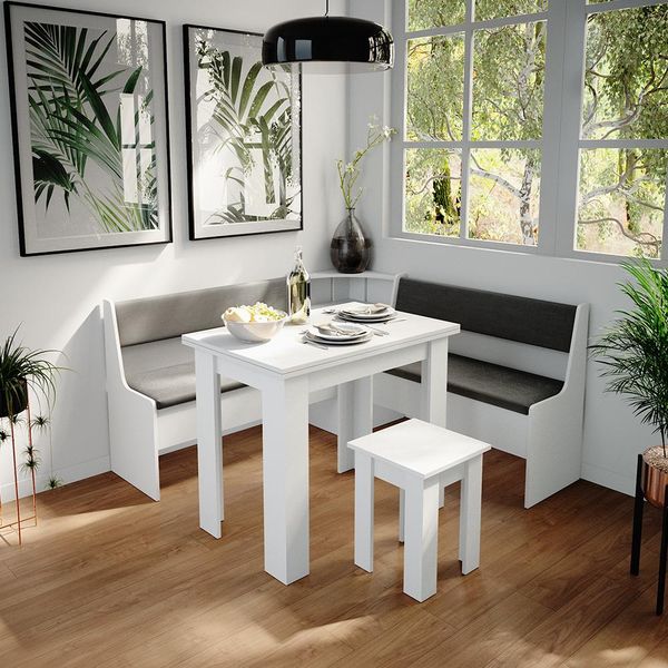 Vicco Gruppo Panca Ad Angolo Roman, 150 X 150 Cm Con Tavolo, Bianco/Antracite-image