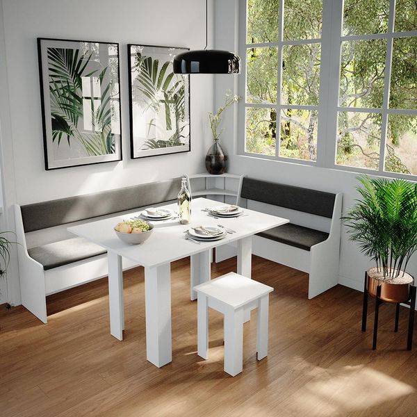 Vicco Gruppo Panca Ad Angolo Roman, 210 X 150 Cm Con Tavolo, Bianco/Antracite-image