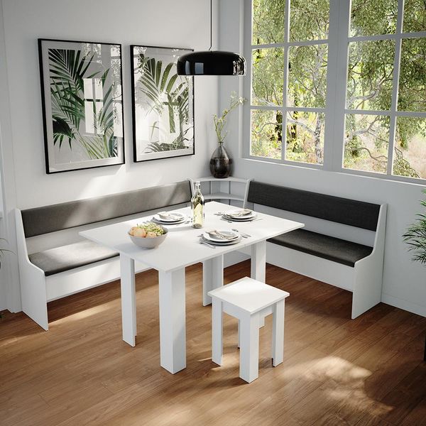 Vicco Gruppo Panca Ad Angolo Roman, 210 X 180 Cm Con Tavolo, Bianco/Antracite-image