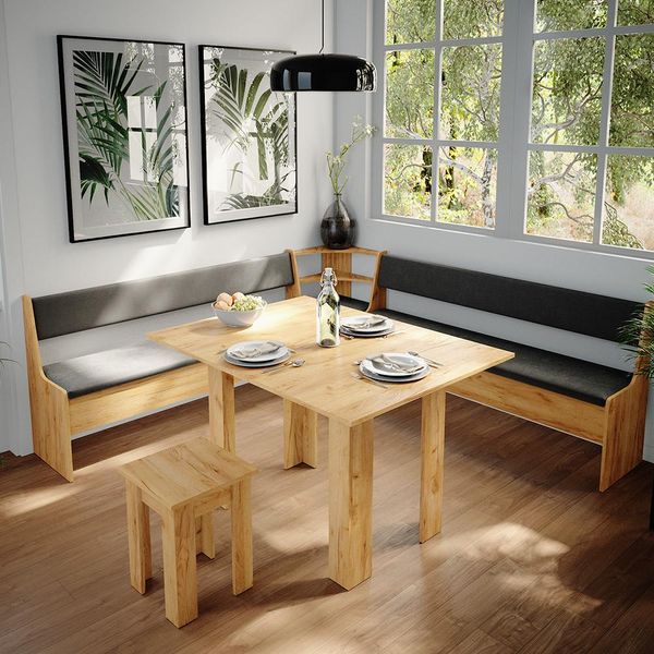 Vicco Gruppo Panca Ad Angolo Roman, 210 X 210 Cm Con Tavolo, Quercia Dorata/Antracite-image
