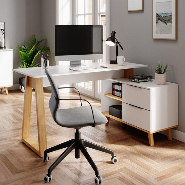 Vicco Scrivania Nautica, 138 X 60 Cm Con Cassetti Xl, Bianco/Rovere-image