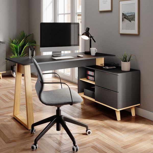 Vicco Scrivania Nautica, 138 X 60 Cm Con Cassetti, Xl, Antracite/Faggio-image