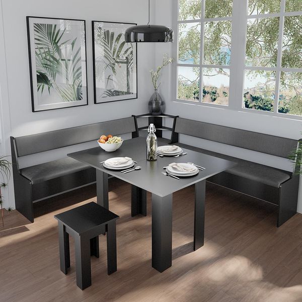 Vicco Gruppo Panca Ad Angolo Roman, 210 X 210 Cm Con Tavolo, Nero-image